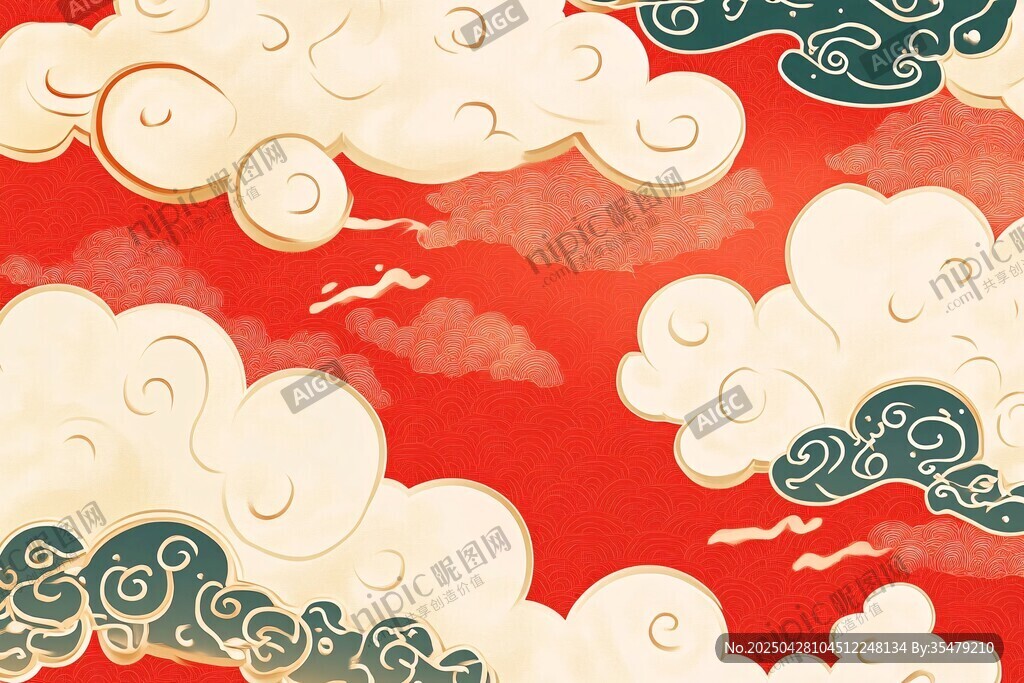 中式紅底祥云古風(fēng)背景圖