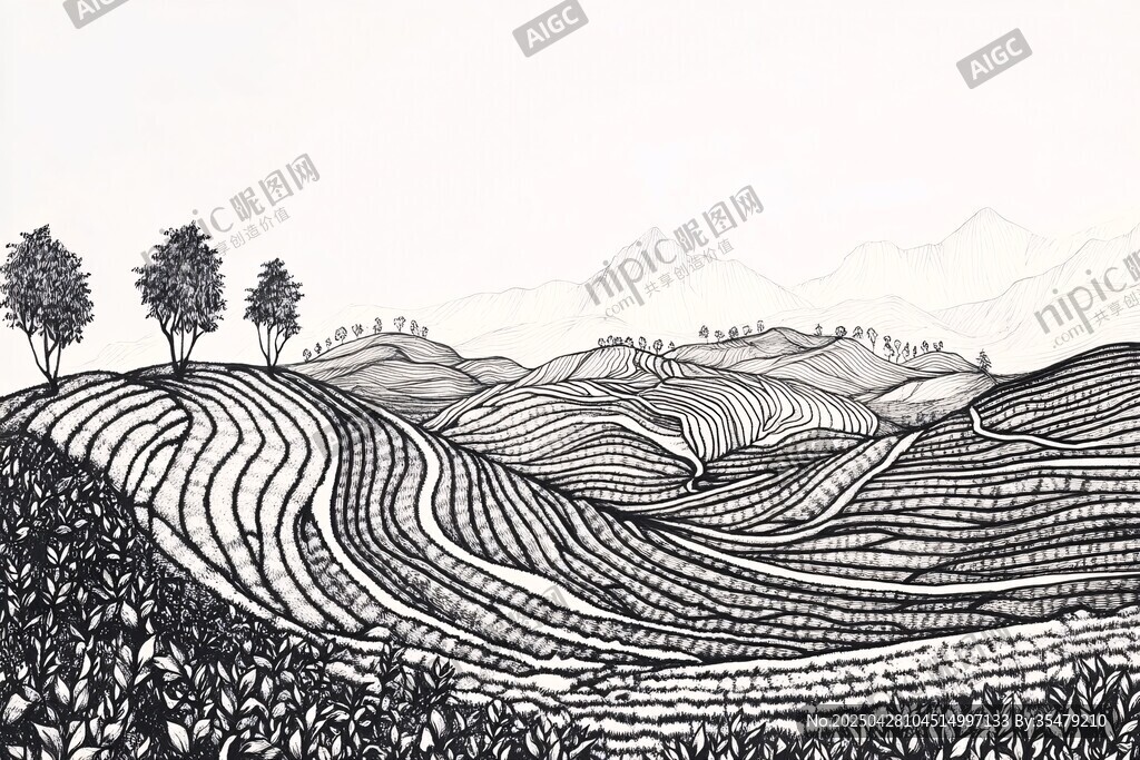 黑白梯田景觀圖
