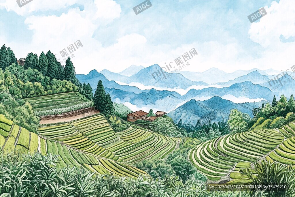 山間梯田美景 綠意盎然