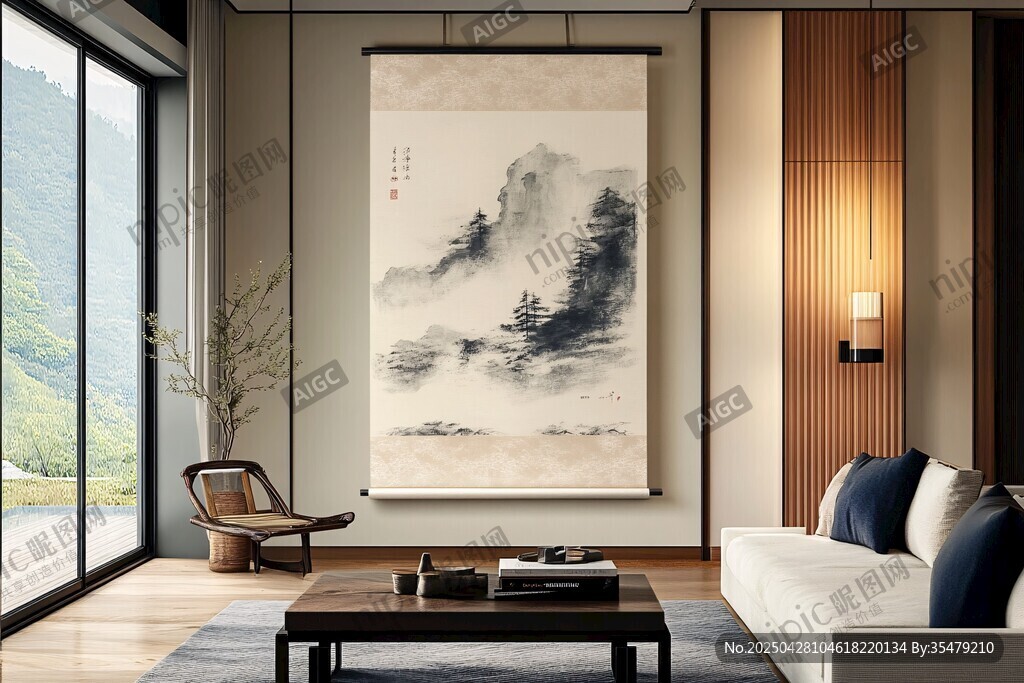 中式客廳的雅致山水掛畫