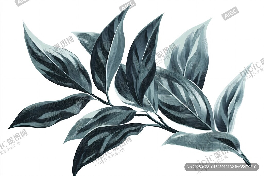 藍綠色葉片植物插畫