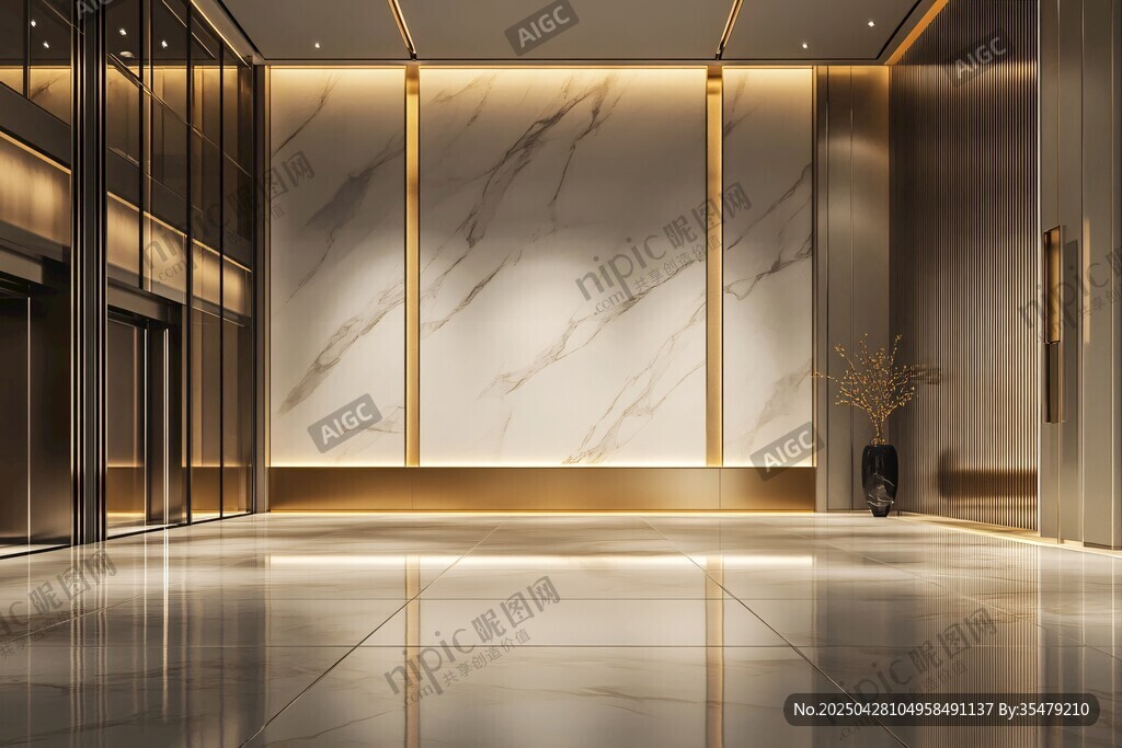 豪華大理石電梯廳室內(nèi)場景