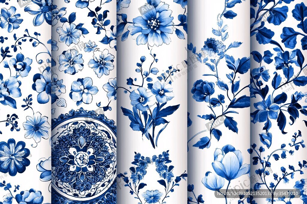 藍(lán)白花卉圖案精美設(shè)計(jì)集合