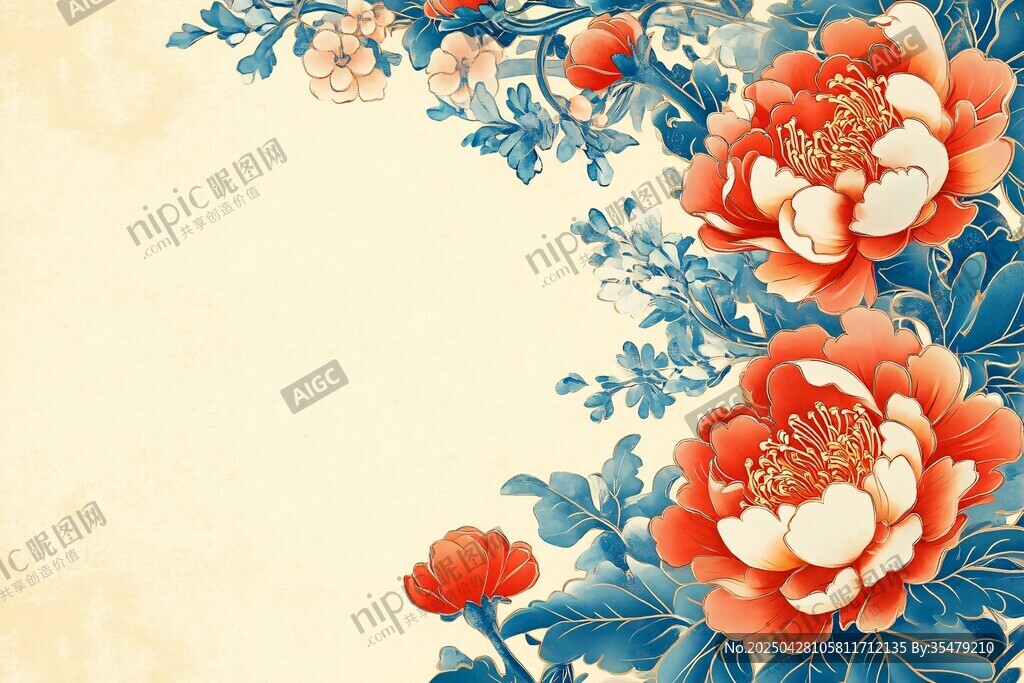 中式牡丹花卉唯美背景圖