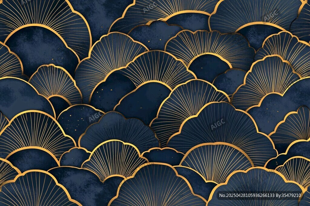 深藍金紋中式云紋圖案