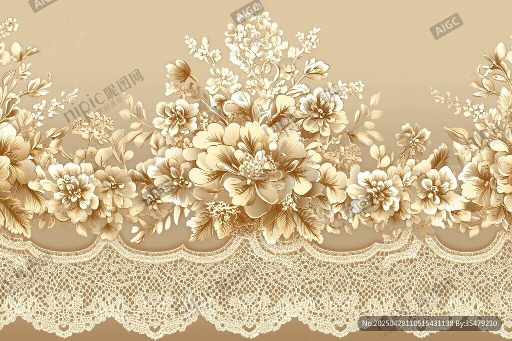 金色花卉蕾絲精美裝飾圖案