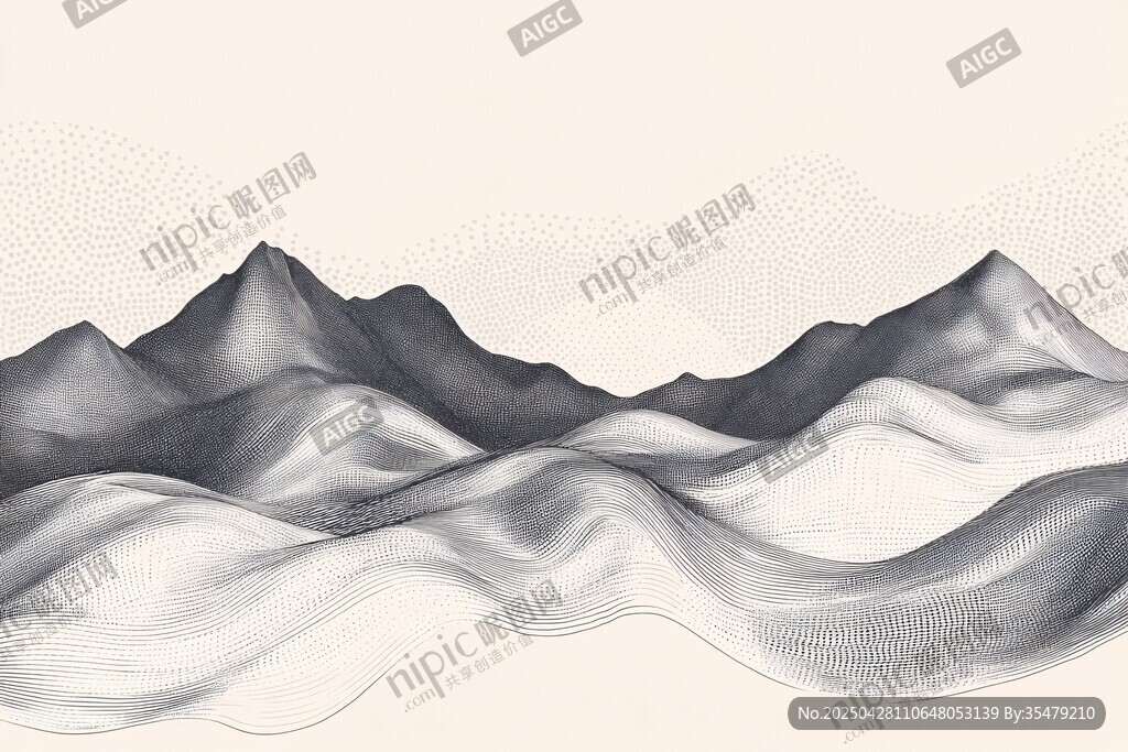 水墨風格起伏山巒圖景