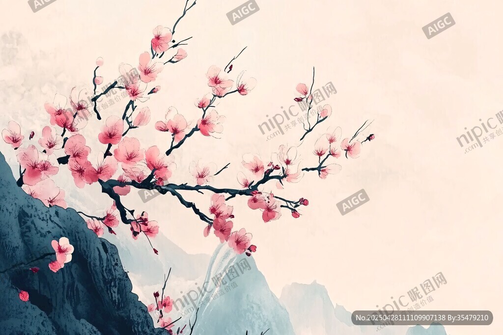 山畔綻放的嬌艷桃花