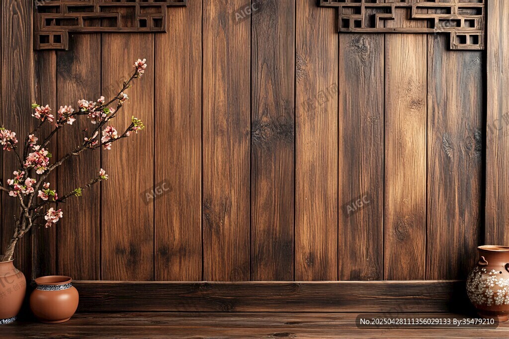 中式木墻前的雅致花器