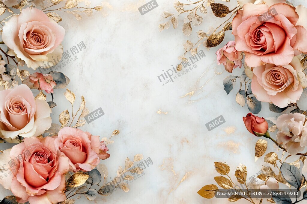 浪漫玫瑰花卉邊框背景圖