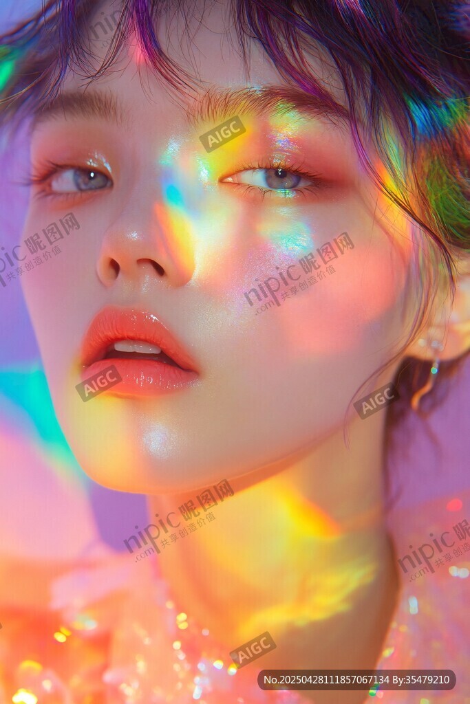 夢幻光影下的魅力少女