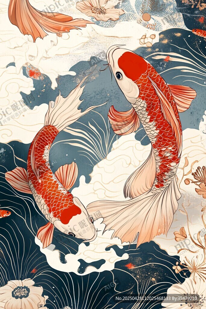 錦鯉戲浪圖