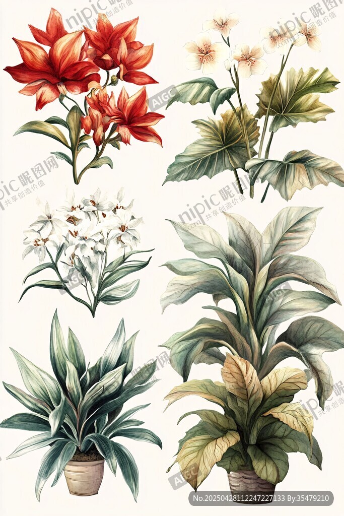 多樣盆栽花卉插畫(huà)作品