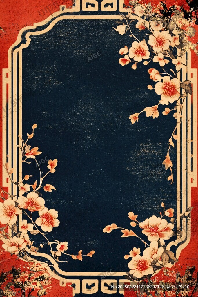 中式復古花卉邊框背景圖