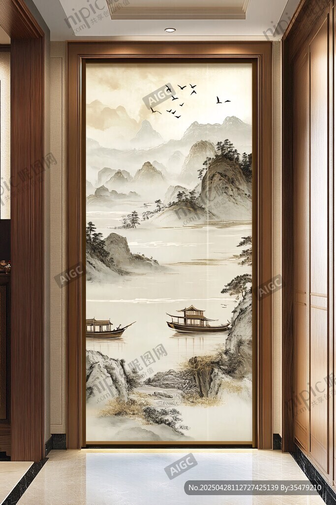 中式山水玄關(guān)裝飾畫