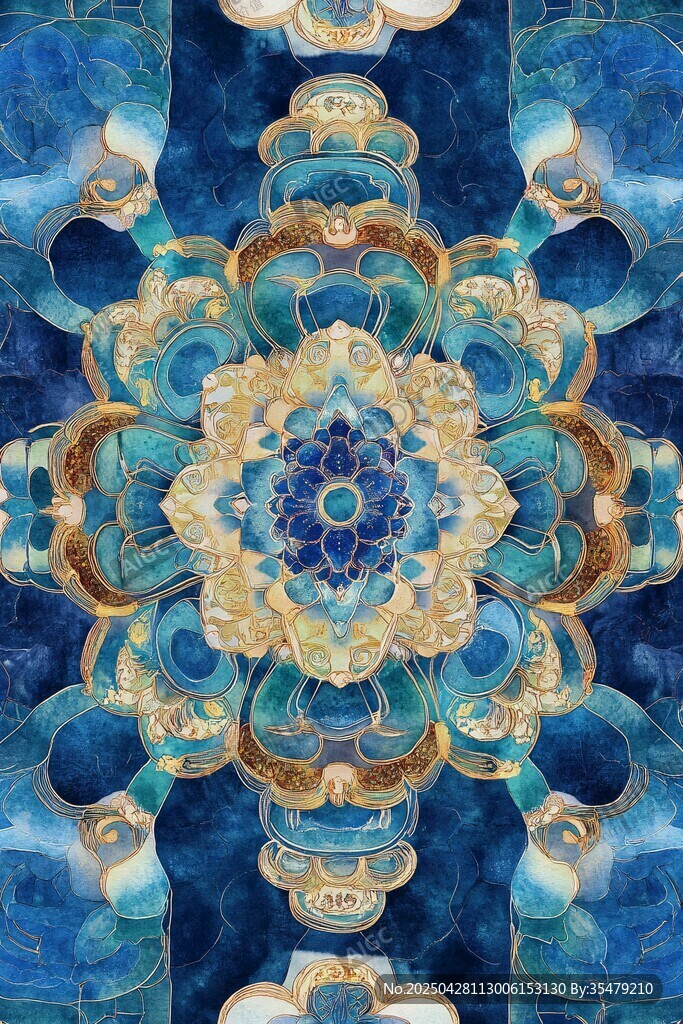 華麗藍金對稱花紋圖案