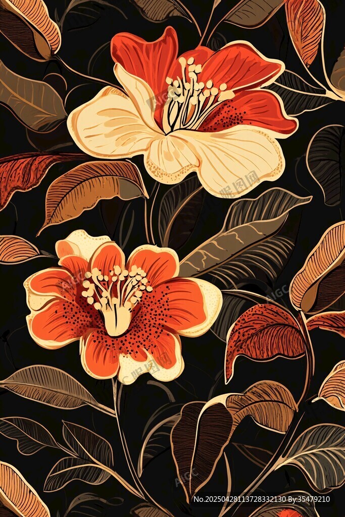 復(fù)古花卉圖案精美插畫