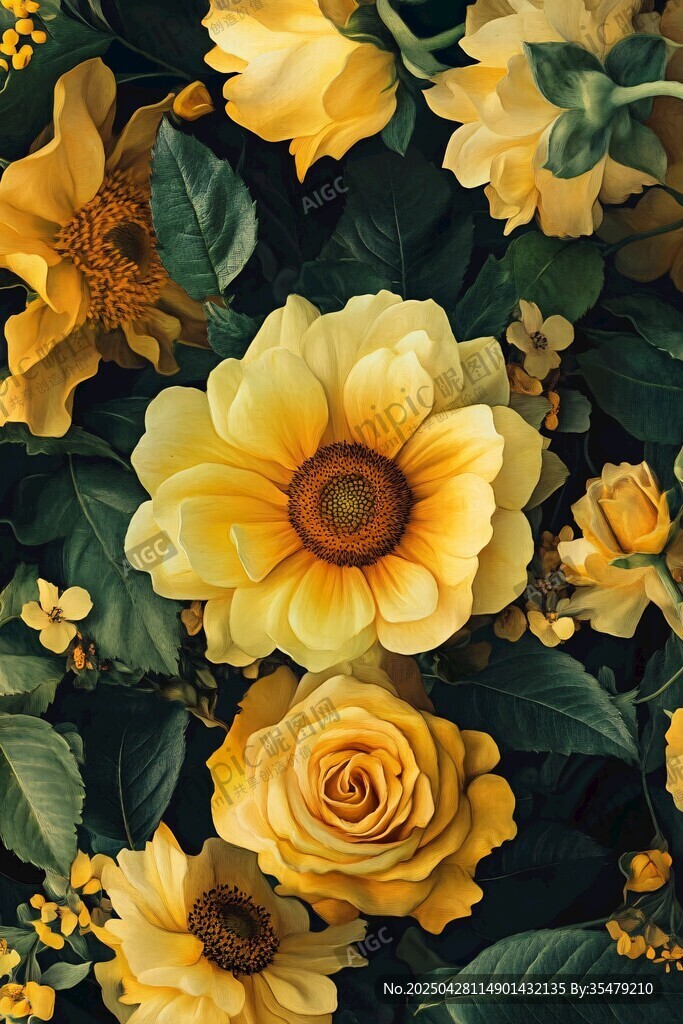 金黃花卉綻放的自然之美