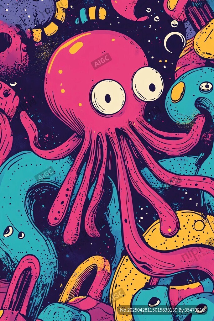 夢幻海底章魚奇幻插畫