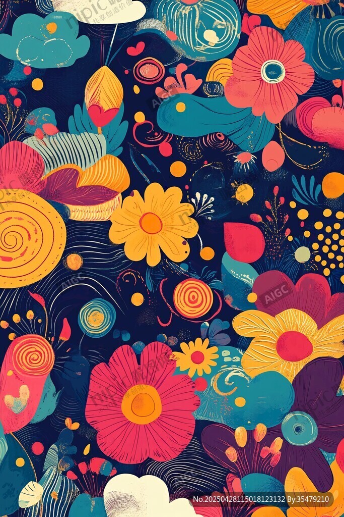 繽紛花卉圖案背景插畫