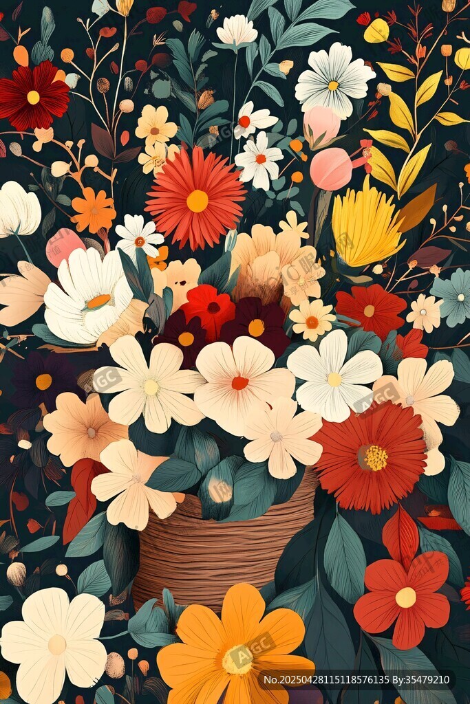 多彩花束插畫