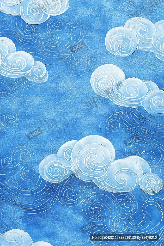 夢幻藍色祥云無縫圖案
