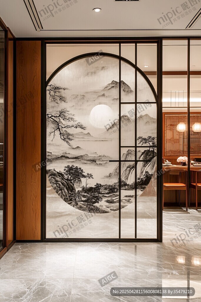 中式山水屏風(fēng) 雅致室內(nèi)景