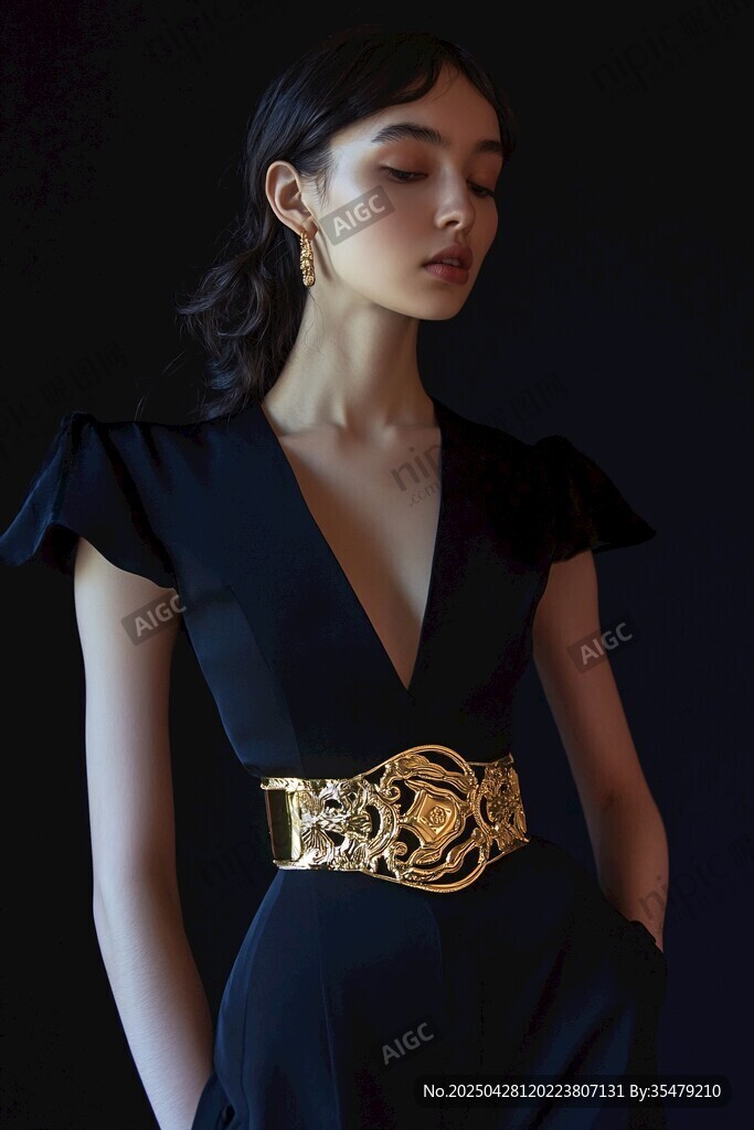 優(yōu)雅女子配華麗金色腰飾