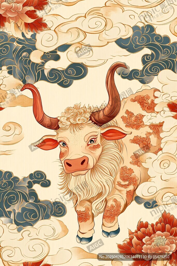 牛年祥瑞國(guó)風(fēng)插畫
