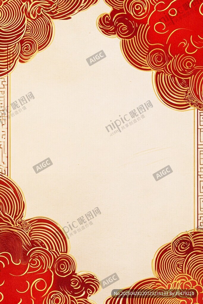 中式紅金祥云邊框背景圖