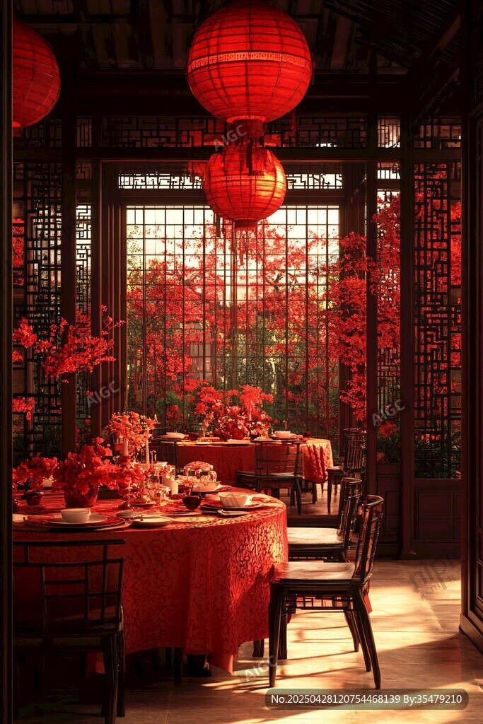 中式雅室 紅燈籠裝點的景致
