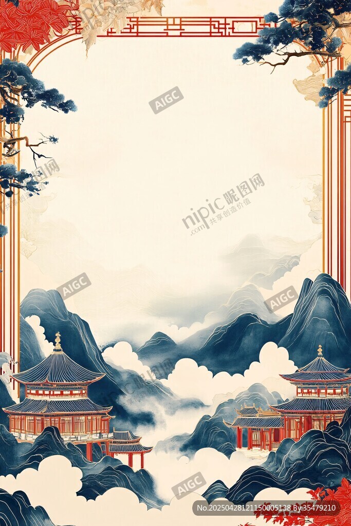 古風(fēng)中式山水樓閣背景圖