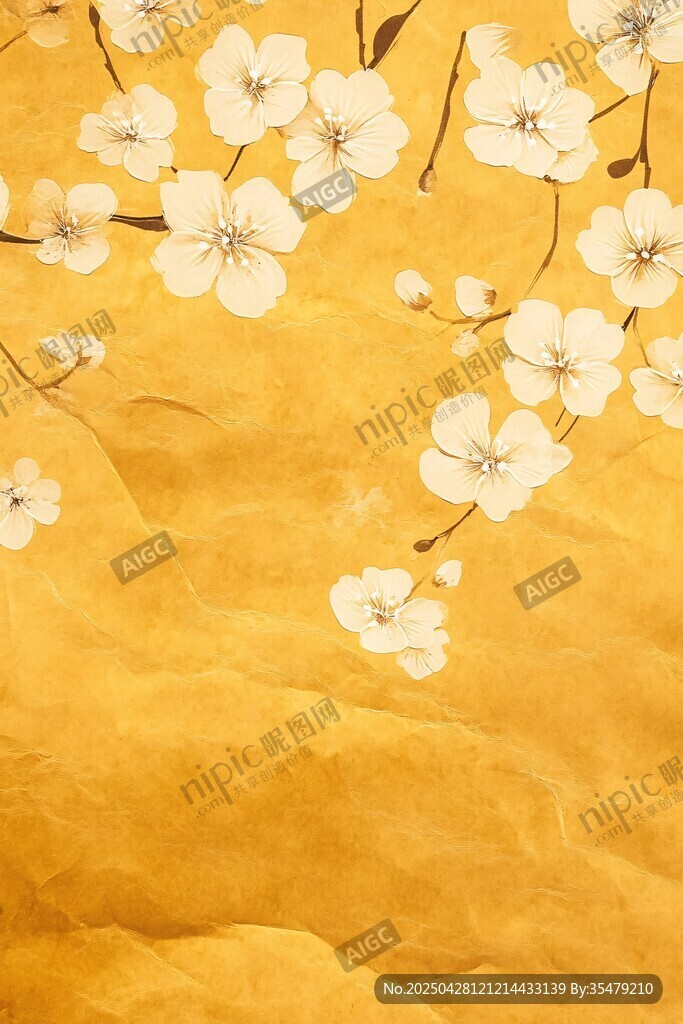 古風(fēng)黃底白花卉裝飾圖