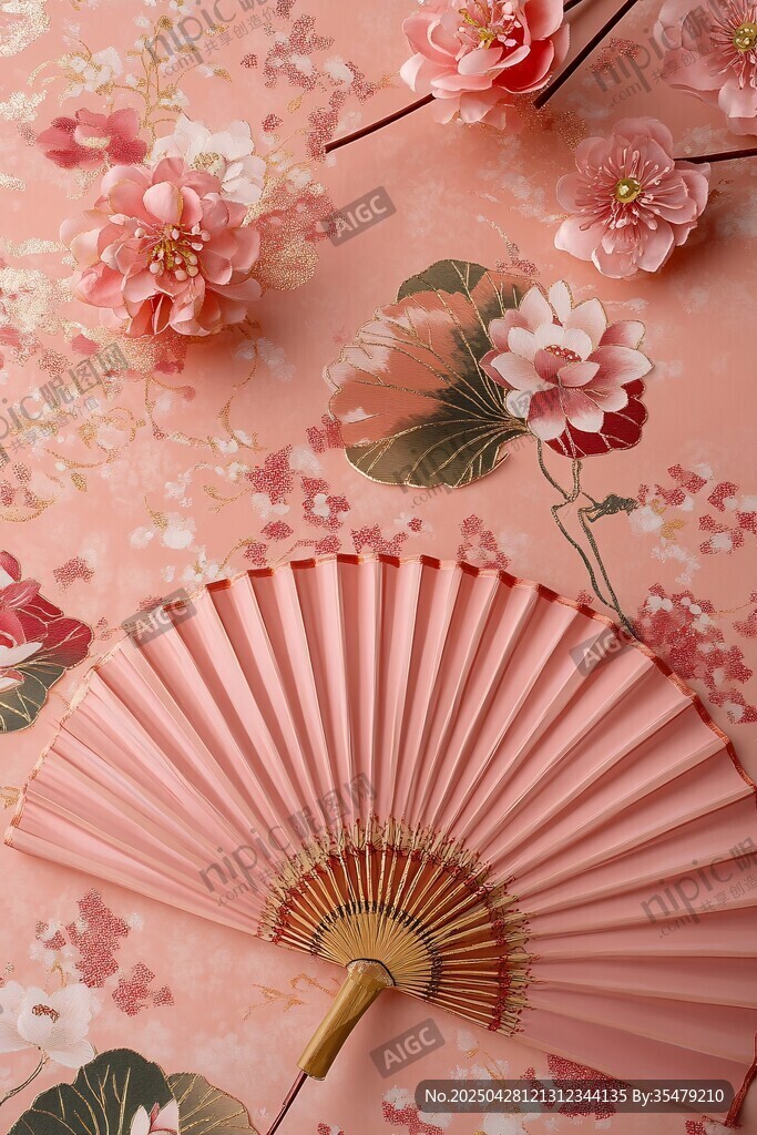 粉色折扇邂逅爛漫紙藝花