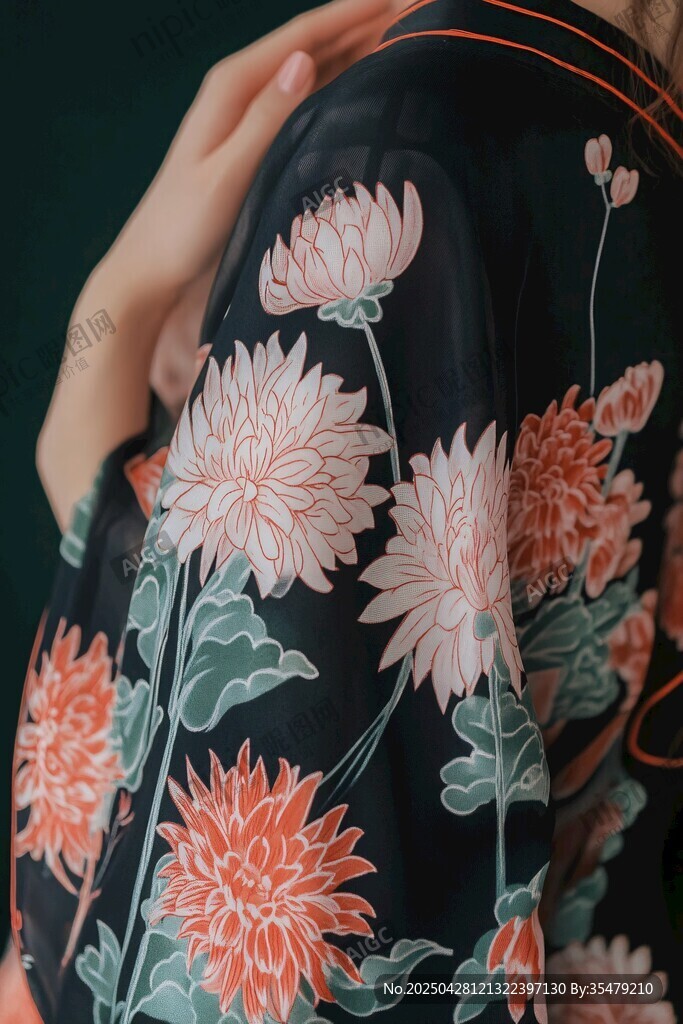中式花卉刺繡服飾局部