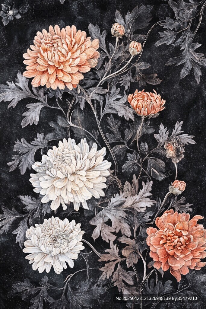 墨底菊花花卉精美圖案