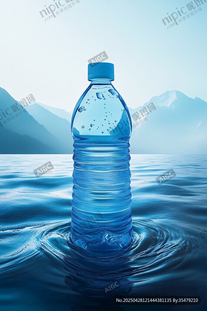 瓶裝水置于山水間的景象