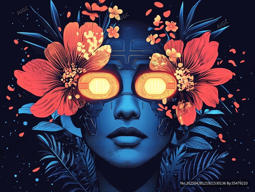 花卉裝飾的夢幻電子人臉