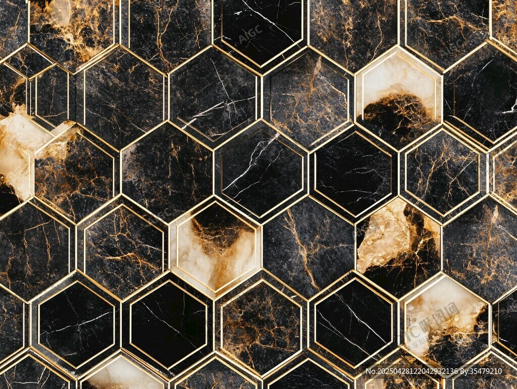 黑金六邊形大理石瓷磚圖案