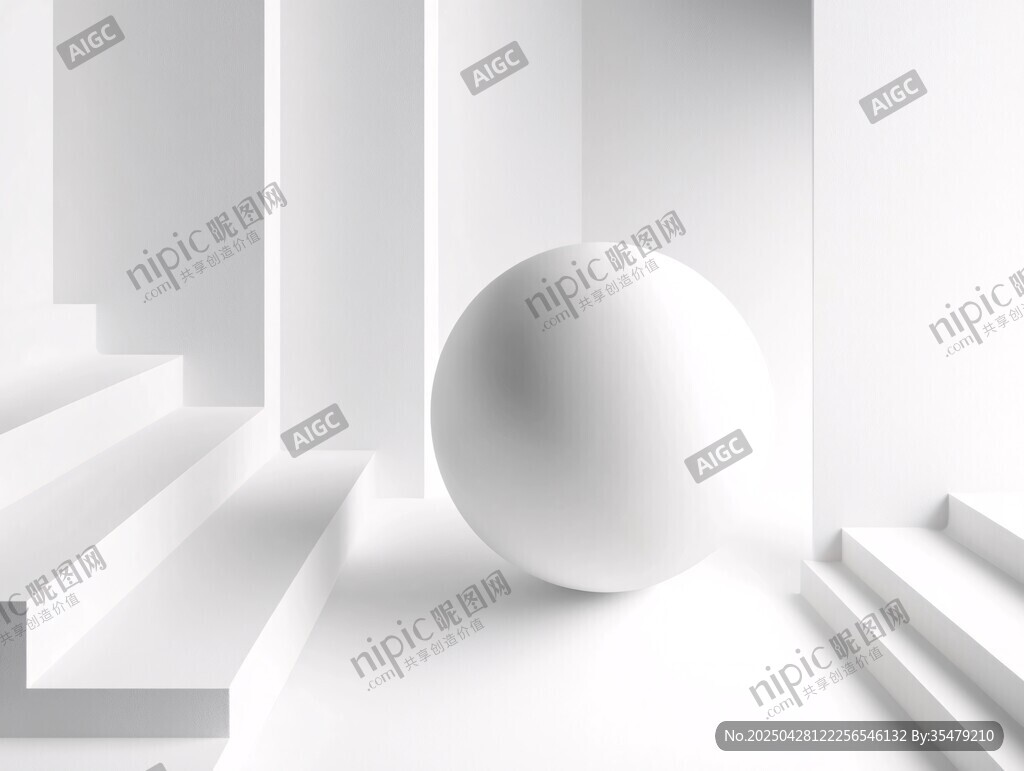 極簡(jiǎn)空間中的白色球體