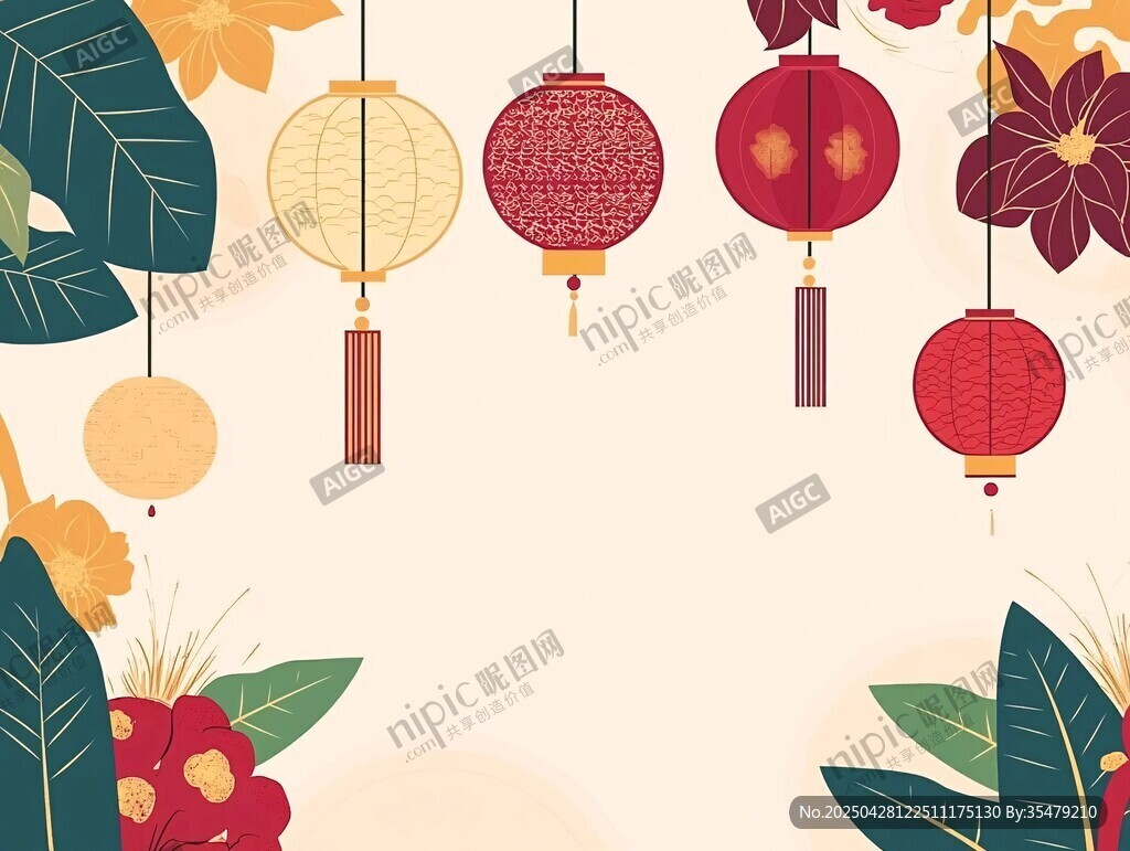 中式燈籠花卉裝飾圖案