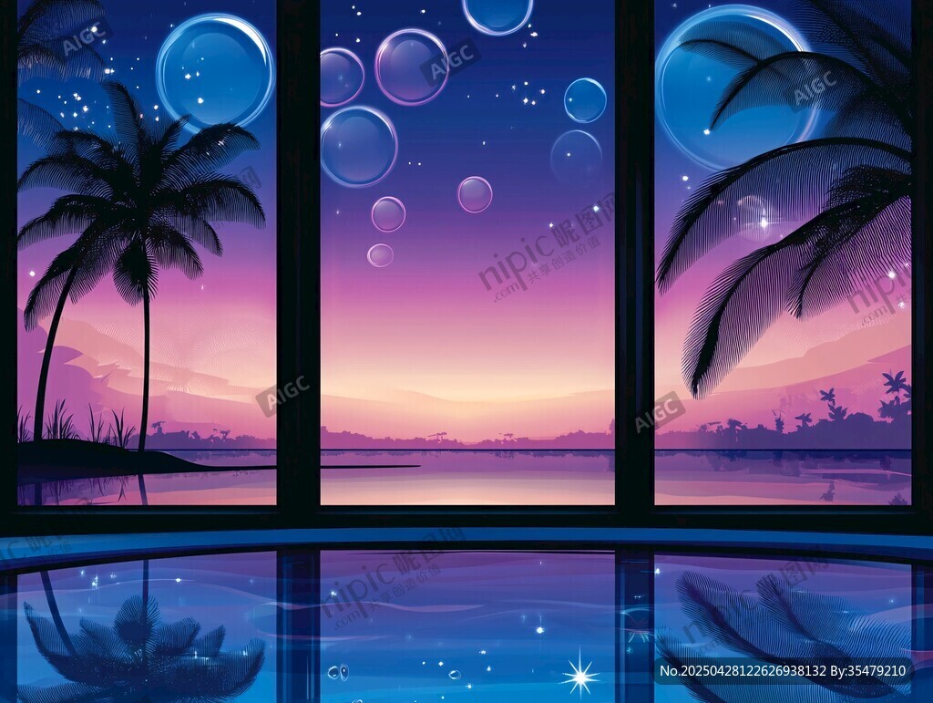 夢幻海濱夜景泳池美景