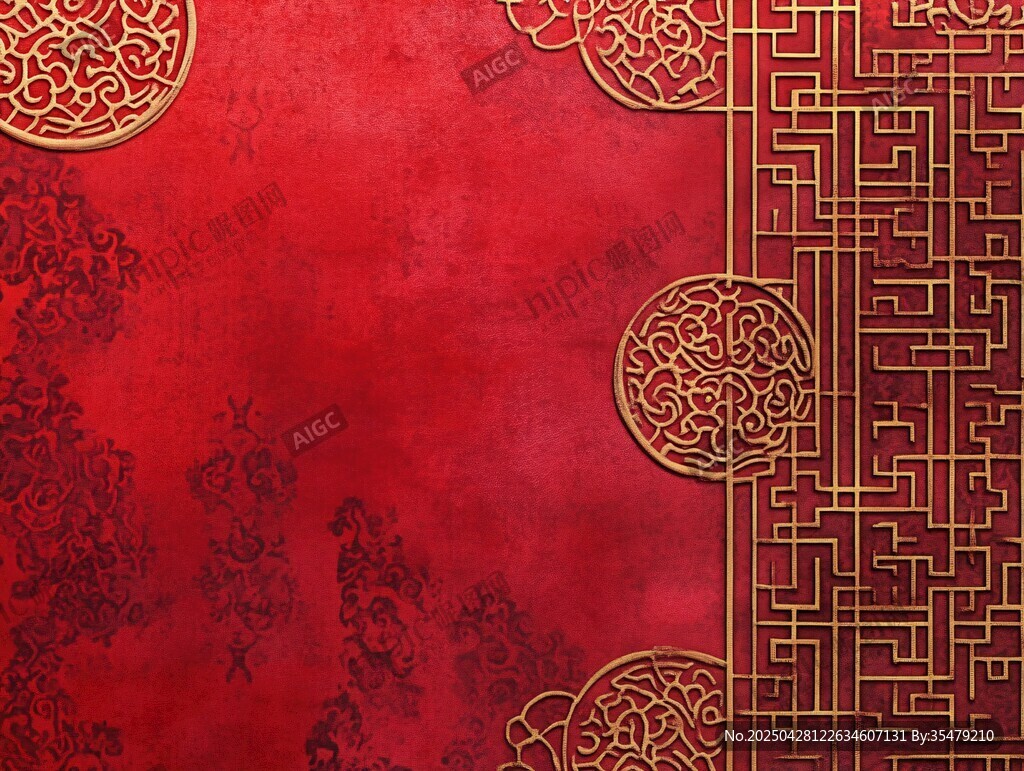 中式紅底金色花紋背景圖