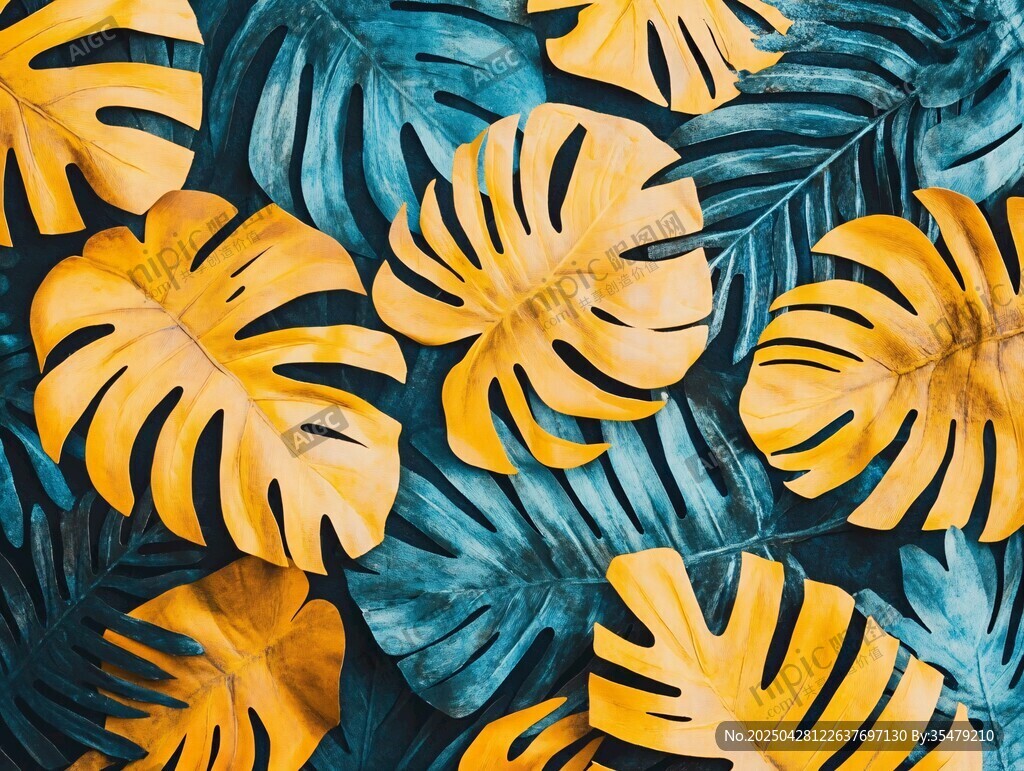 熱帶風龜背竹葉圖案背景