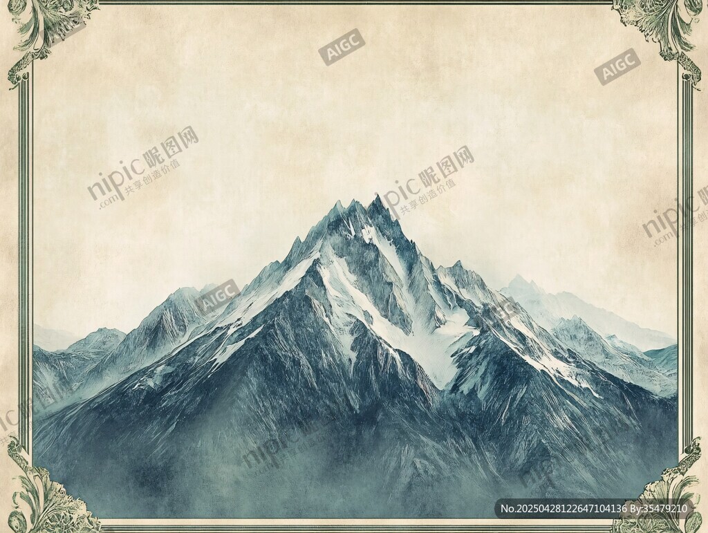 復古風雪山圖景