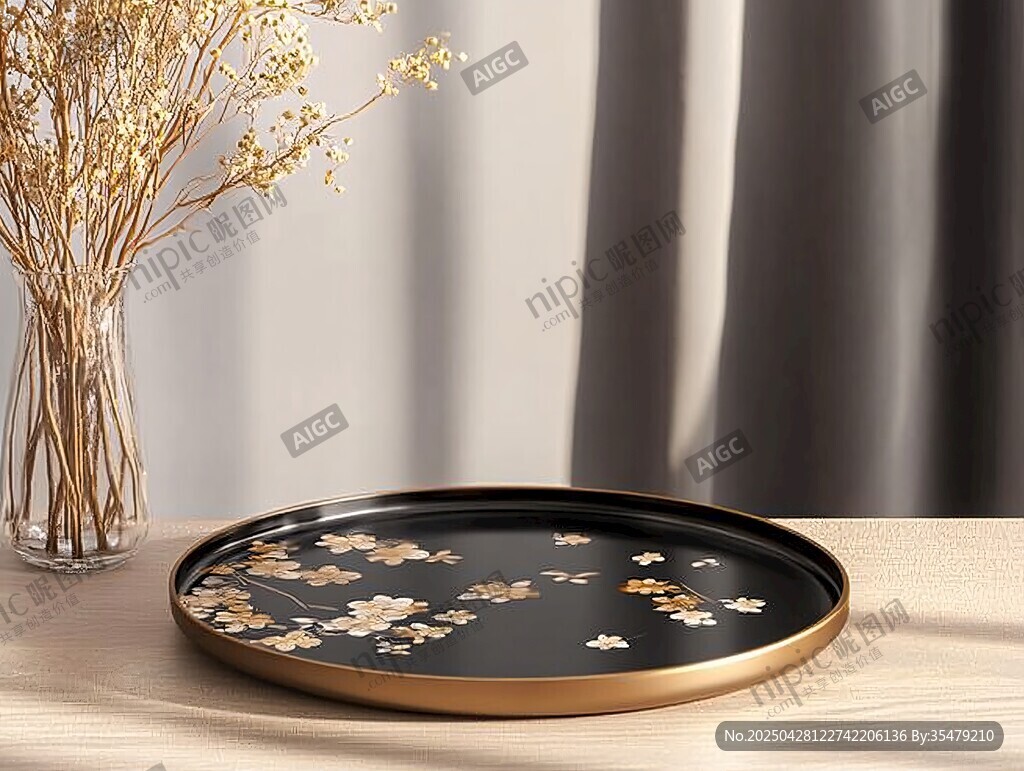 黑金花卉托盤與干花擺件