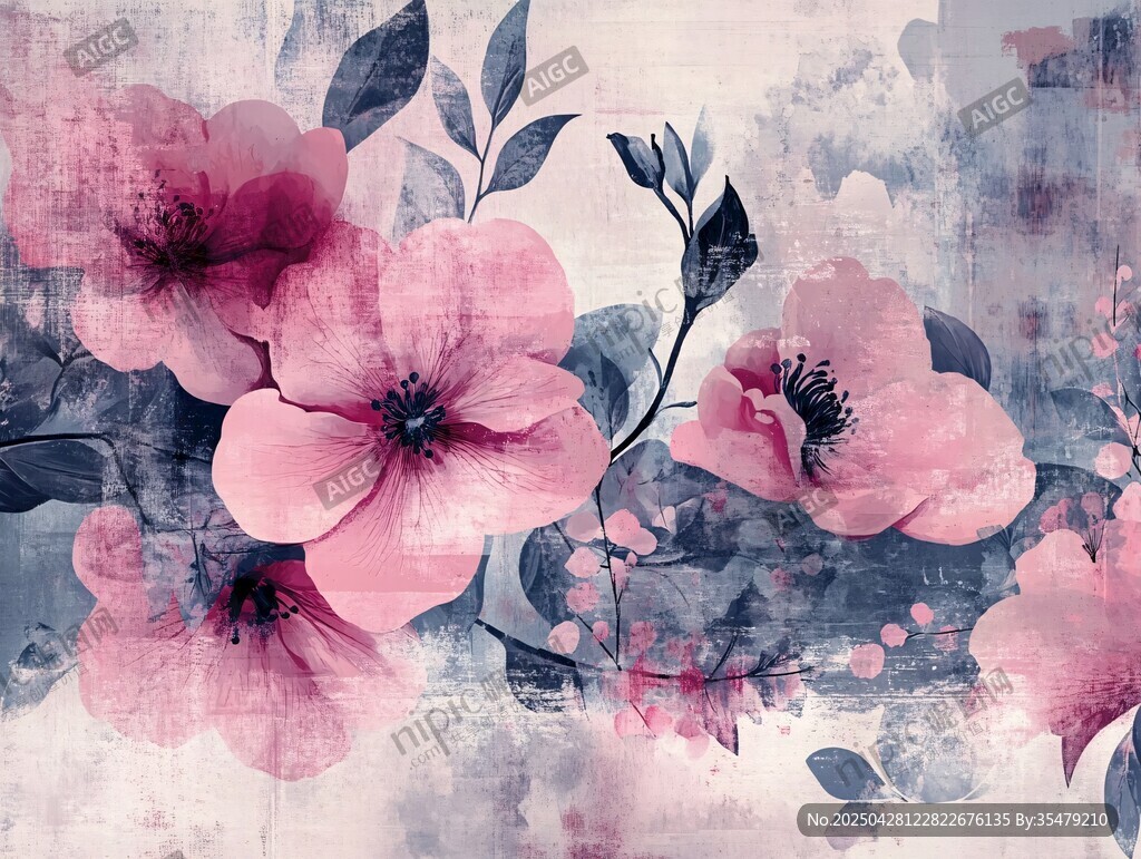 夢幻水彩風(fēng)粉色花卉圖案