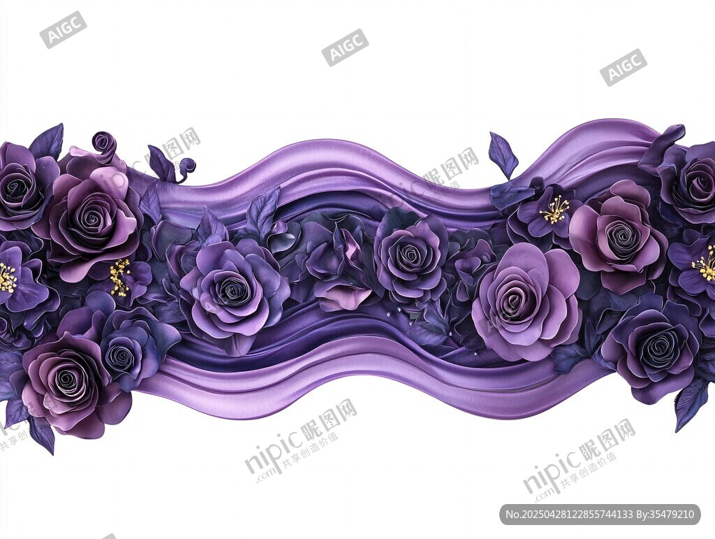 紫色花卉波浪裝飾圖案