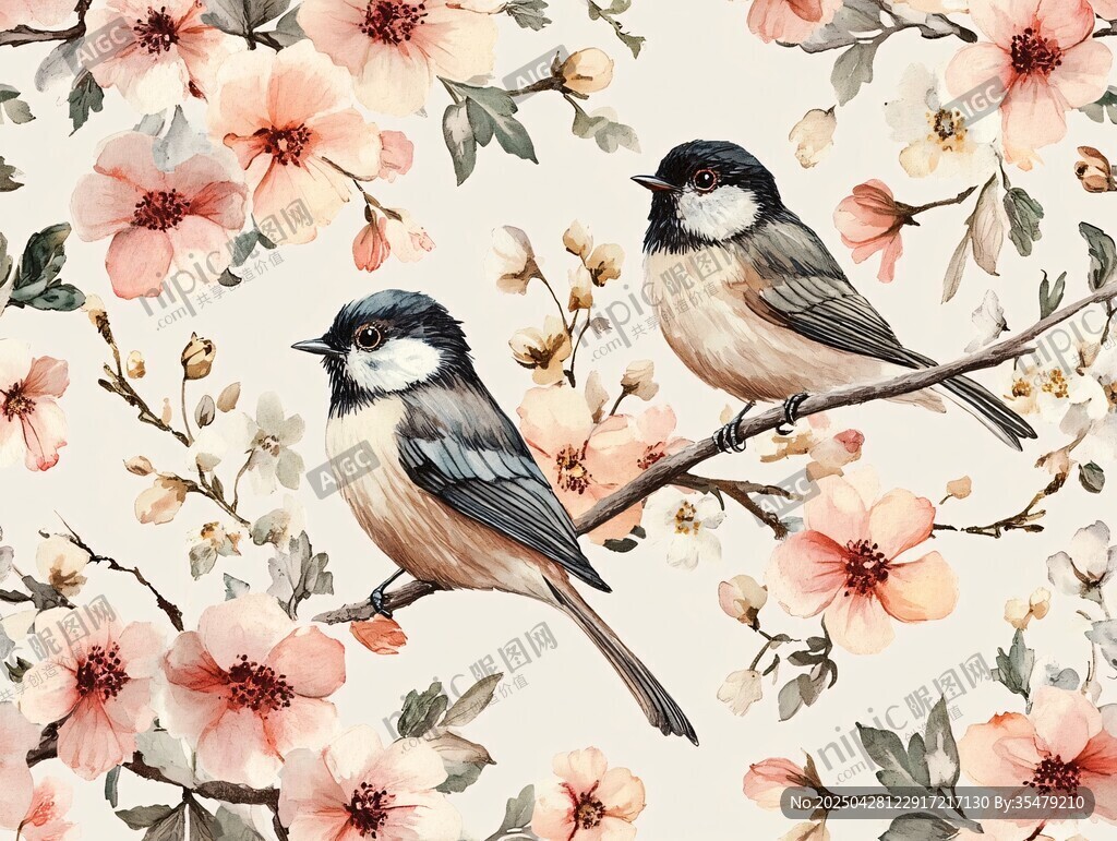 花鳥(niǎo)圖 雙雀棲于繁花間