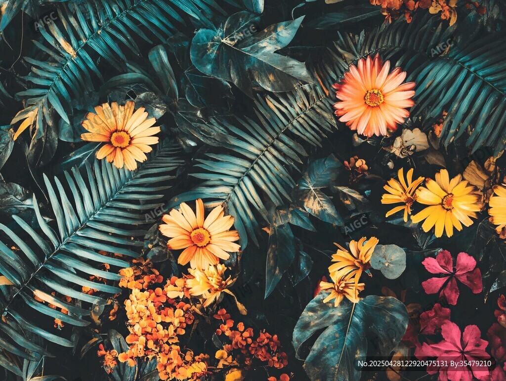 繽紛花卉與綠葉的自然盛宴